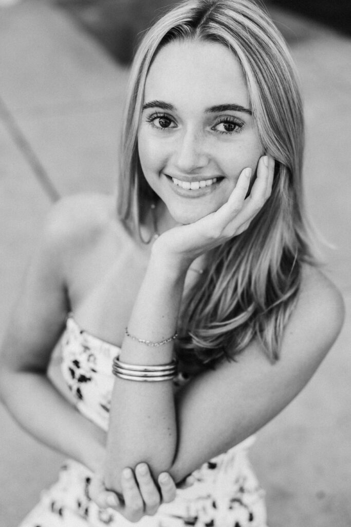 black and white close up of senior girl
