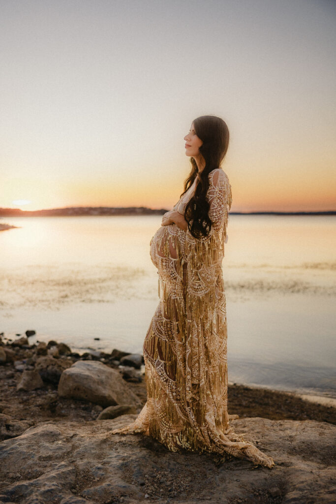 Pregnant mom at sunset. 