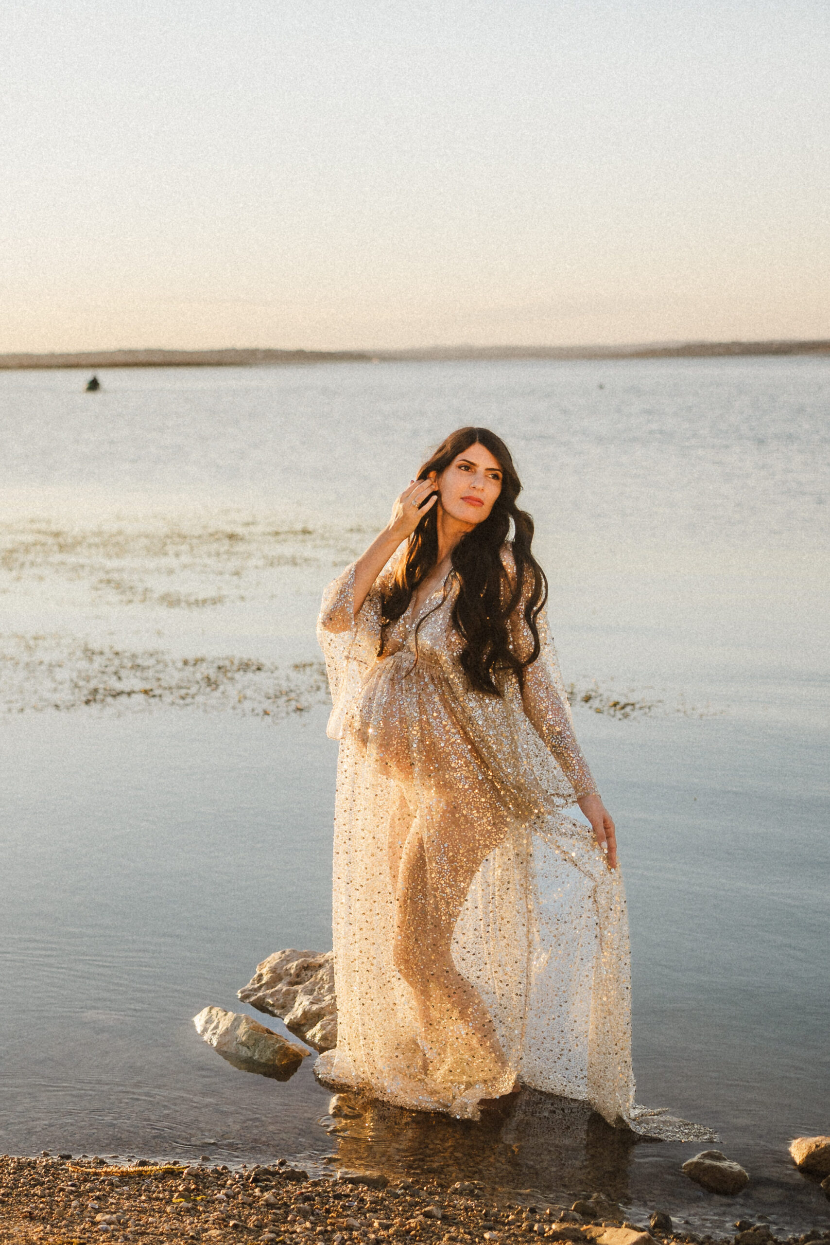 Pregnant mom at Canyon Lake in Texas.