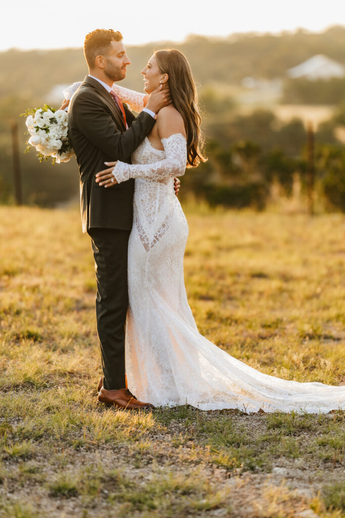 romantic photo of bride and groom