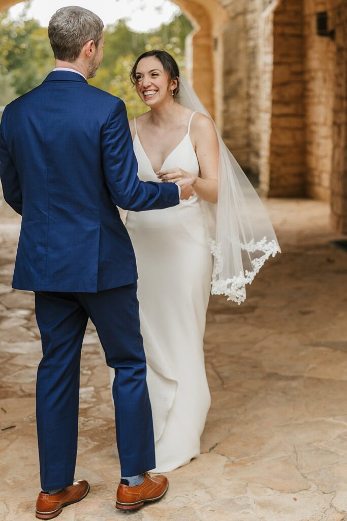 first look vs aisle reveal; first look wedding; should we do a first look; wedding first look pros and cons; Austin wedding photographer